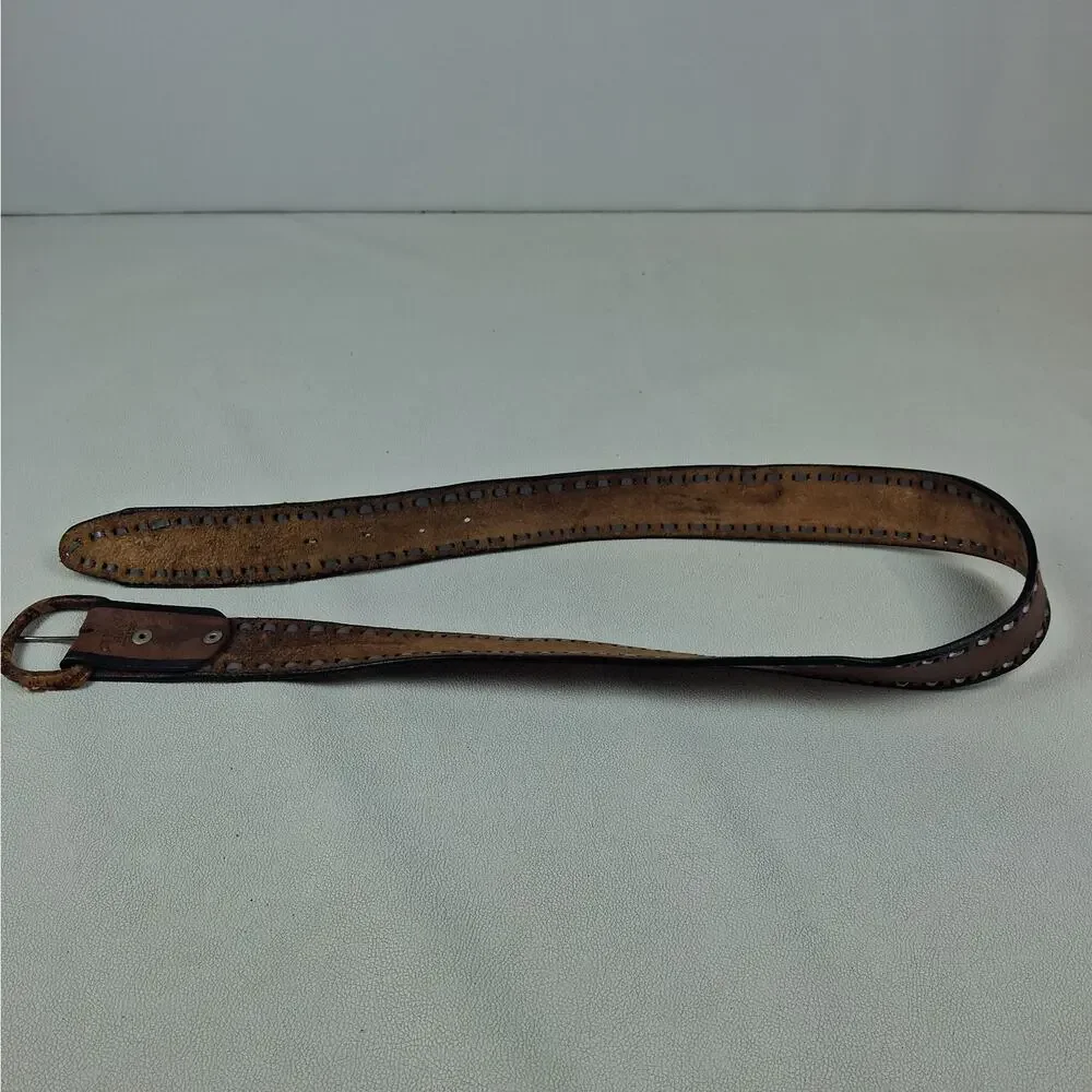 Vtg Cinturones Ada Mexico Hand Tooled Leather Belt Size 36 Eagle Western Worn